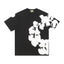Denim Tears Black Oversized Short Sleeve T-Shirt With Asymmetrical White Floral Print