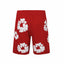 Denim Tears Red Cotton Sweat Shorts With White Textured Flower Wreath Print