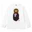 BAPE Style Baby Milo on Dark Leopard Camo Ape Head Long-Sleeve Tee - White/Dark Leopard