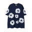 Denim Tears Navy Blue All‑Over Cotton Wreath Print T‑Shirt