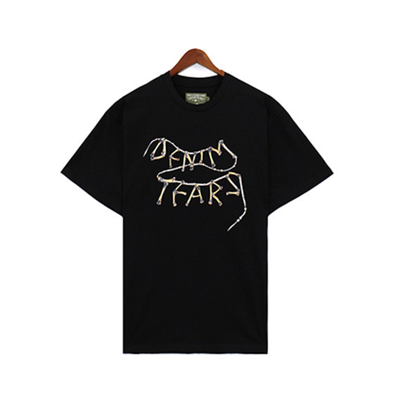 Denim Tears Black Oversized Short Sleeve Tee with Gold Denim Tears Text Graphic