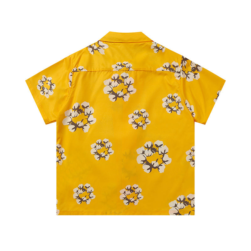 Denim Tears Bright Yellow Floral Wreath Print Camp Collar Short
