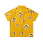 Denim Tears Bright Yellow Floral Wreath Print Camp Collar Short