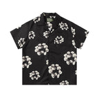 Denim Tears Black Base White Floral Wreath Print Camp Collar Short