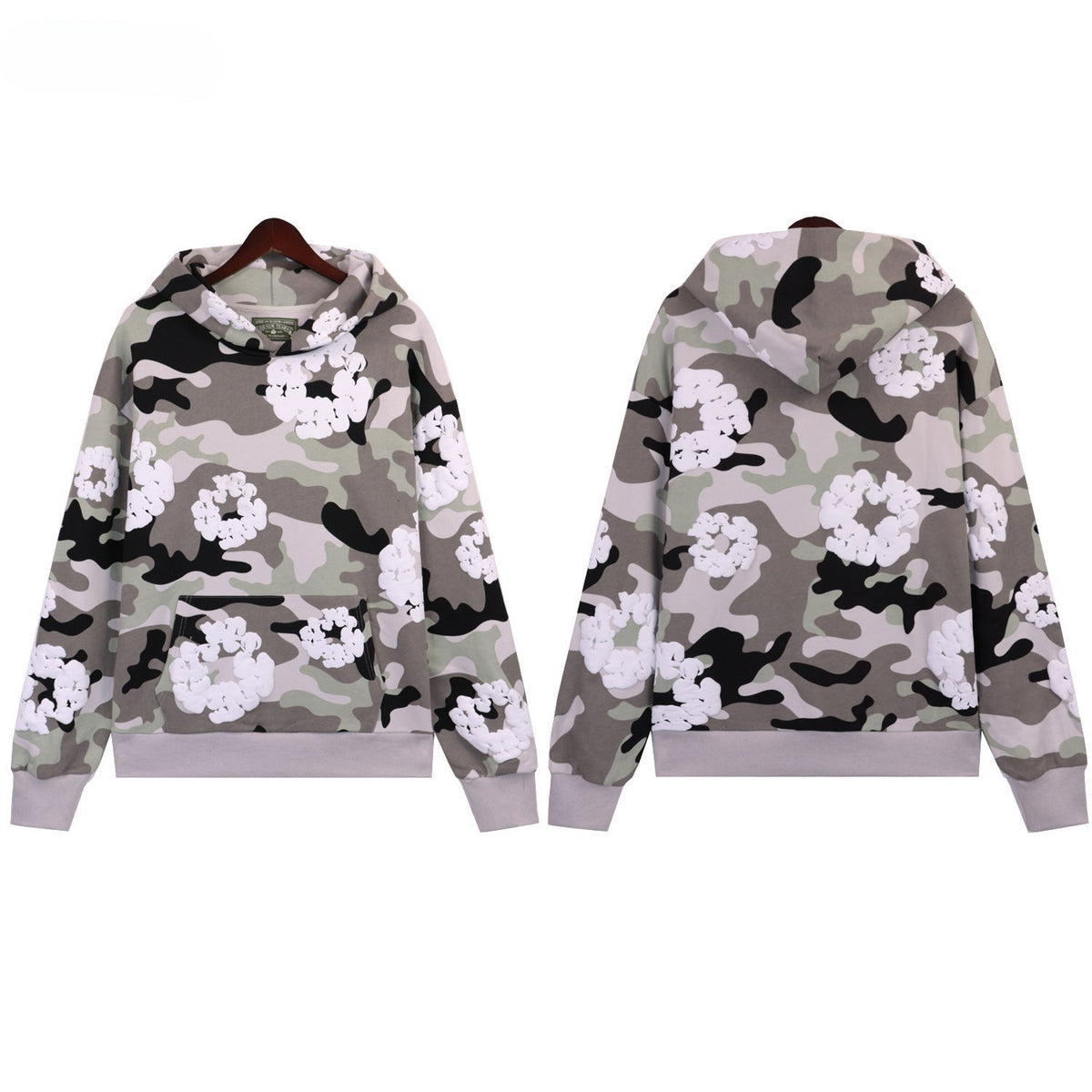 Denim Tears Grey Green Camo White Floral Pullover Hoodie