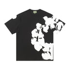 Denim Tears Black Oversized Short Sleeve T-Shirt With Asymmetrical White Floral Print
