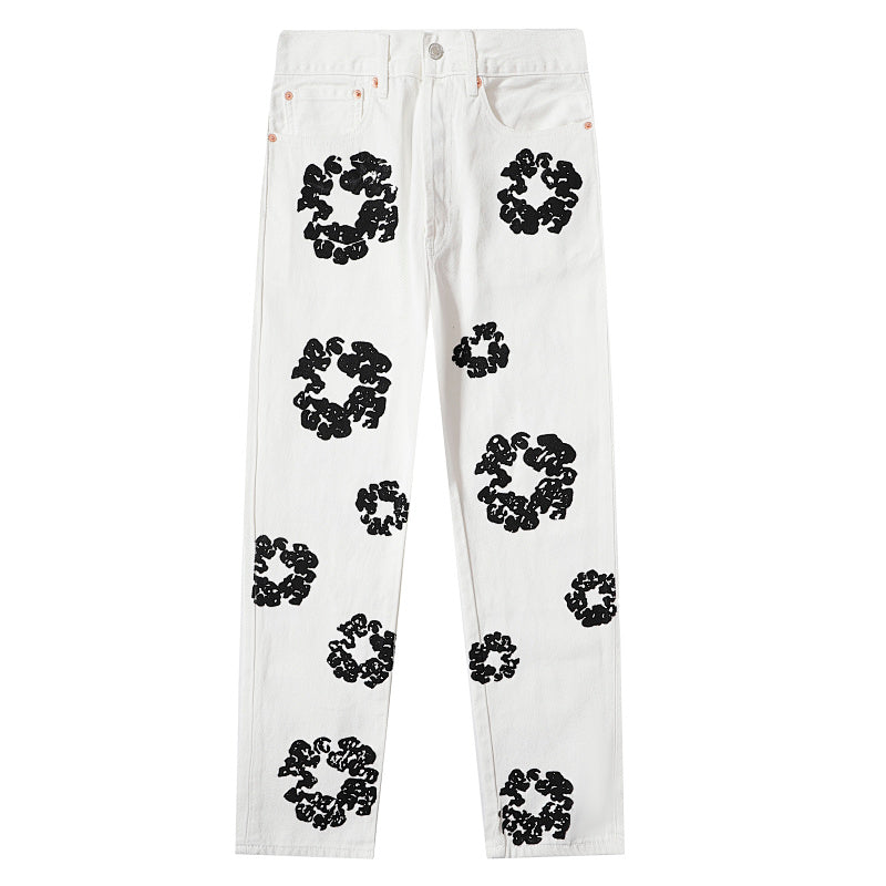Denim Tears All‑Over Black Floral Print Straight‑Leg Streetwear Pants