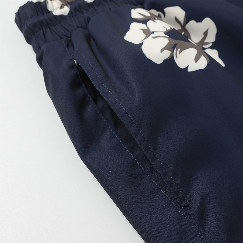 Denim Tears Navy Blue White Floral Ring Print Camp Collar Shirt & Drawstring Shorts