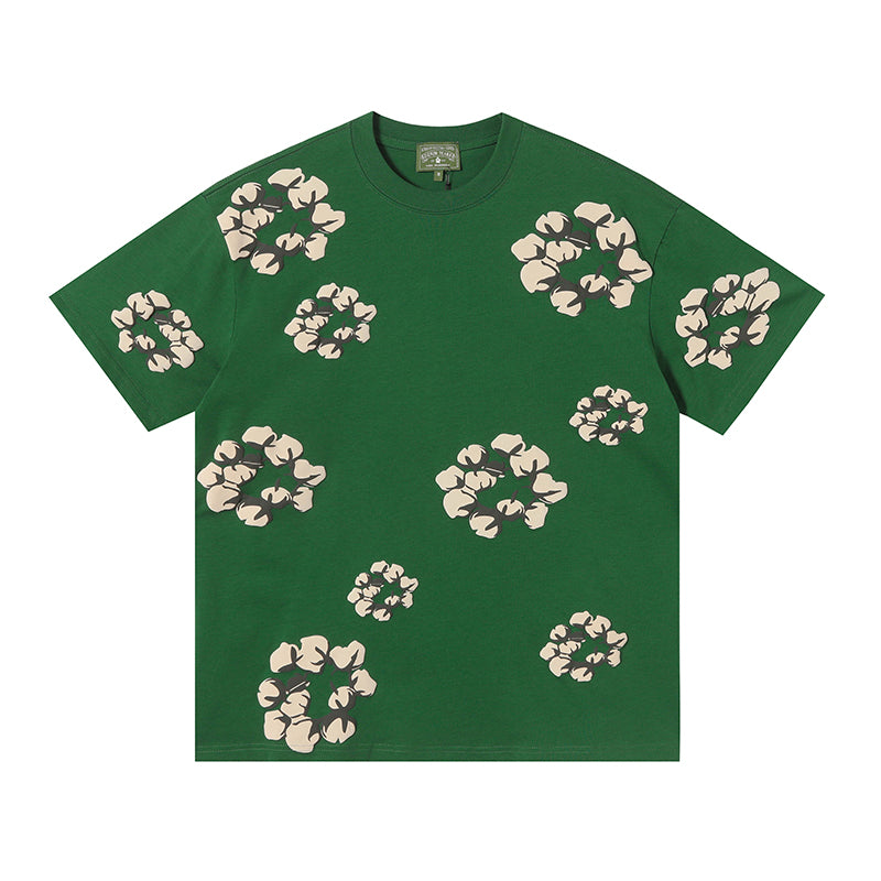 Denim Tears Forest Green Oversized All Over Beige Flower Wreath TOP