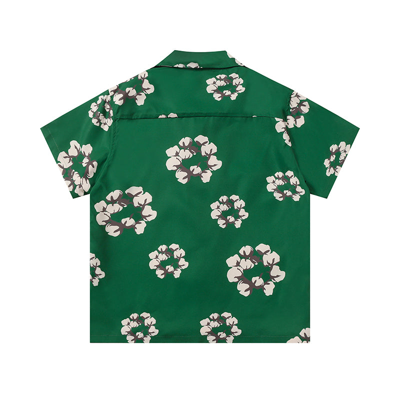 Denim Tears Dark Green All Over Floral Wreath Print Camp Collar Short