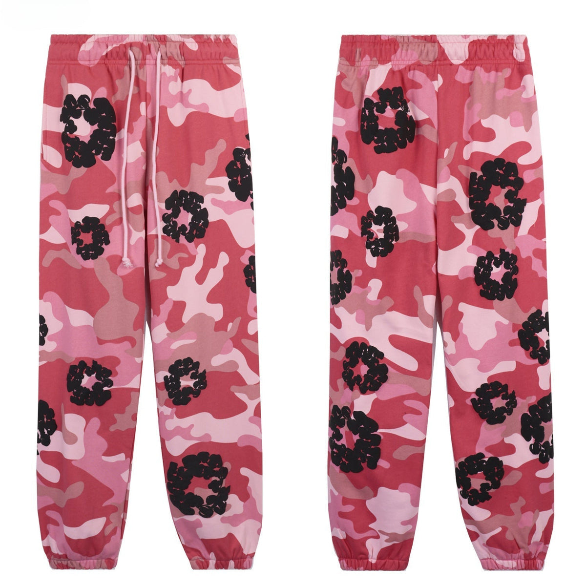 Denim Tears Pink Camo Black Flower Print Cuffed Jogger Pants