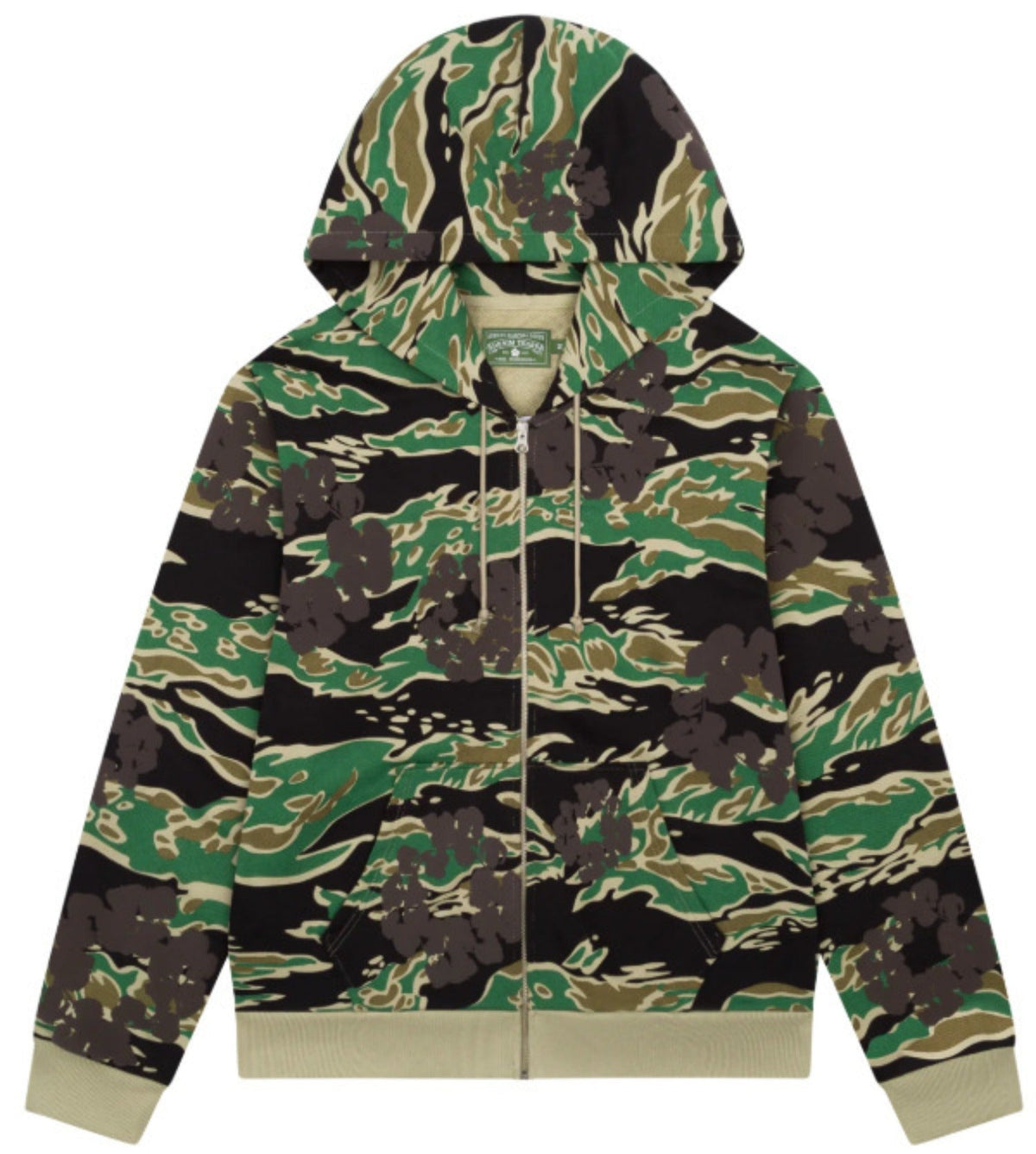 Denim Tears Green Tiger Camo Floral All Over Print Zip Up Hoodie