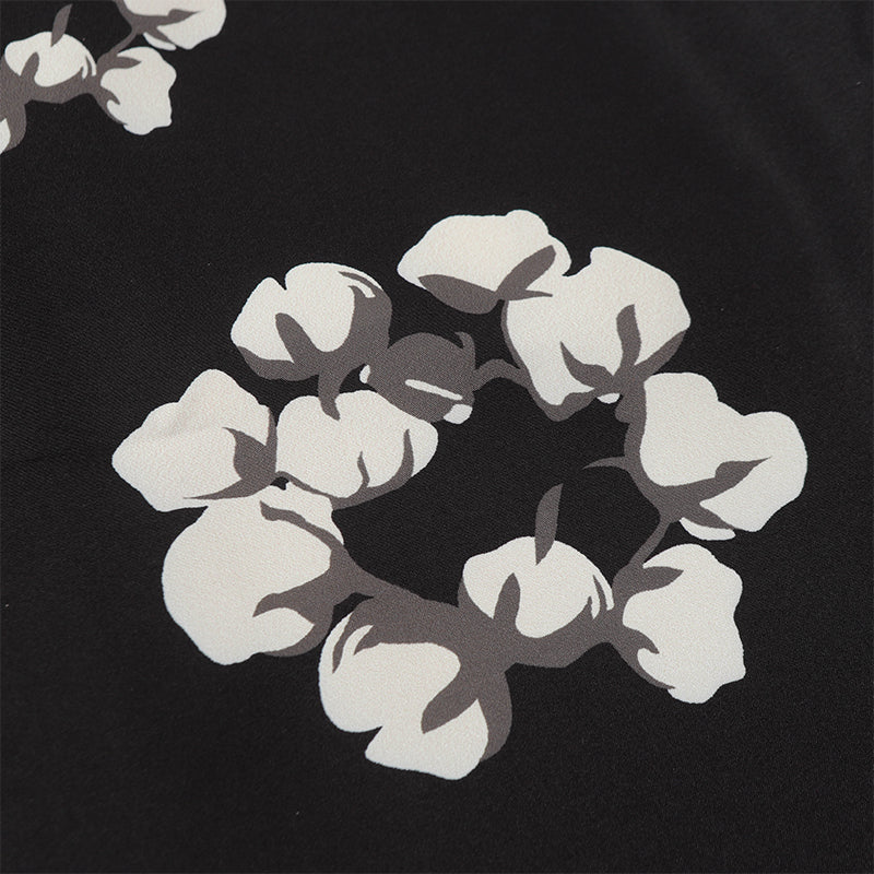 Denim Tears Black Base White Floral Wreath Print Camp Collar Short
