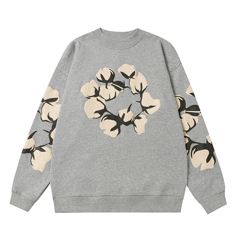 Denim Tears Grey Crewneck Sweatshirt Front Flower Wreath