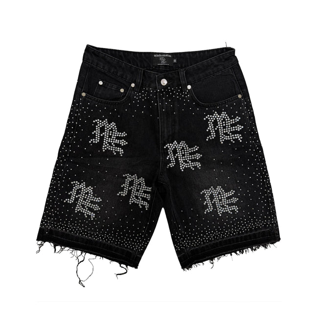 Black “ME” Rhinestone Denim Shorts Hover Image
