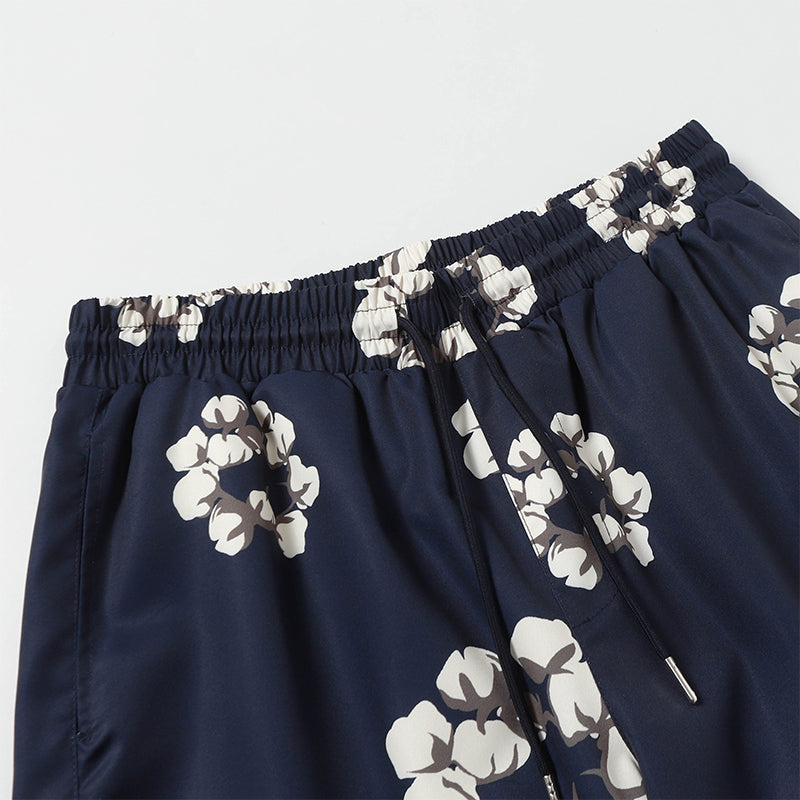 Denim Tears Navy Blue White Floral Ring Print Camp Collar Shirt & Drawstring Shorts