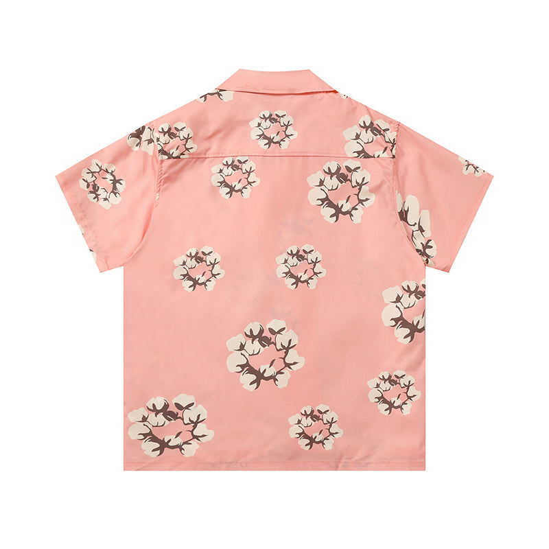 Denim Tears Pink All Over Floral Wreath Print Camp Collar Short
