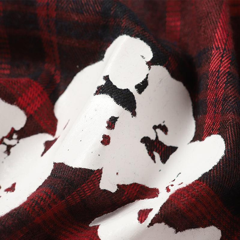 Denim Tears Red and black checkered white wreath printed loose long-sleeved shirt