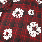 Denim Tears Red and black checkered white wreath printed loose long-sleeved shirt