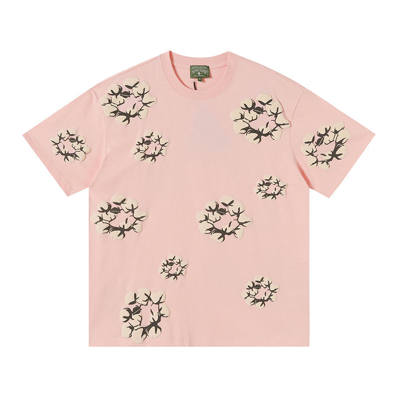 Denim Tears Baby Pink Oversized All Over Beige Flower Wreath TOP