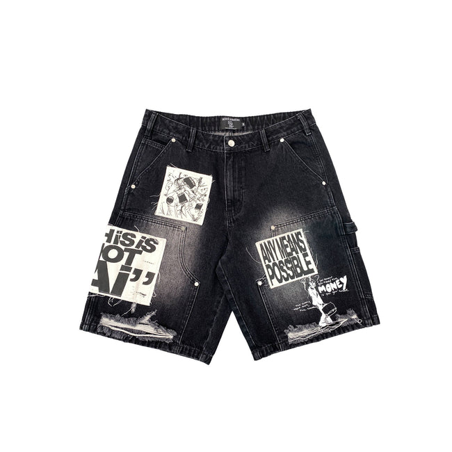 Black “AI” Denim Shorts Hover Image