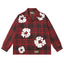 Denim Tears Red and black checkered white wreath printed loose long-sleeved shirt