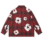 Denim Tears Red and black checkered white wreath printed loose long-sleeved shirt