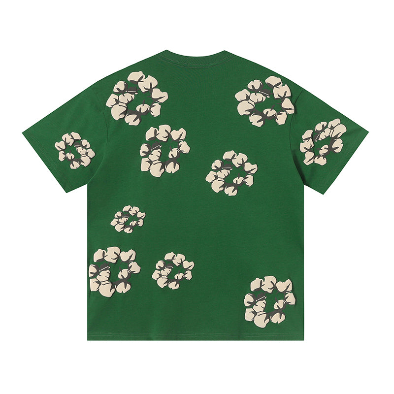 Denim Tears Forest Green Oversized All Over Beige Flower Wreath TOP