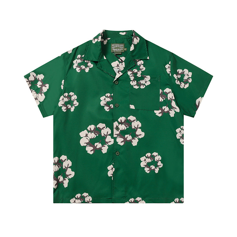 Denim Tears Dark Green All Over Floral Wreath Print Camp Collar Short