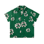 Denim Tears Dark Green All Over Floral Wreath Print Camp Collar Short