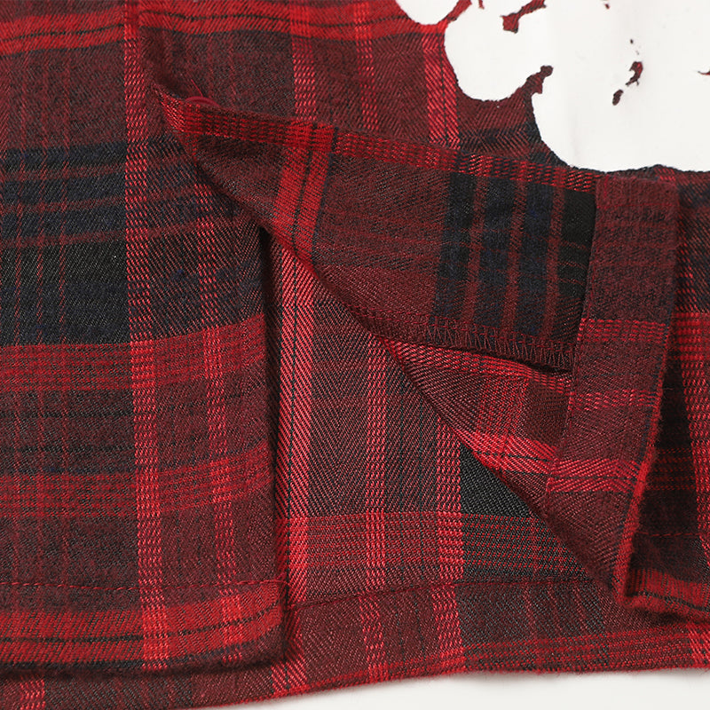 Denim Tears Red and black checkered white wreath printed loose long-sleeved shirt