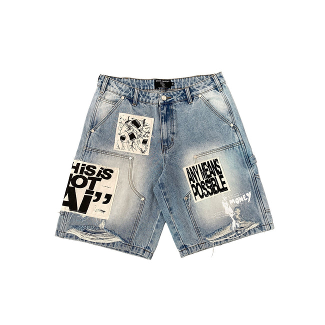 Blue “AI” Denim Shorts Hover Image