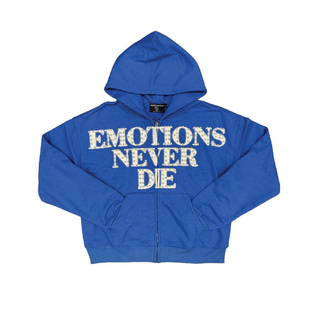Blue ‘End’ Rhinestone Hoodie Hover Image