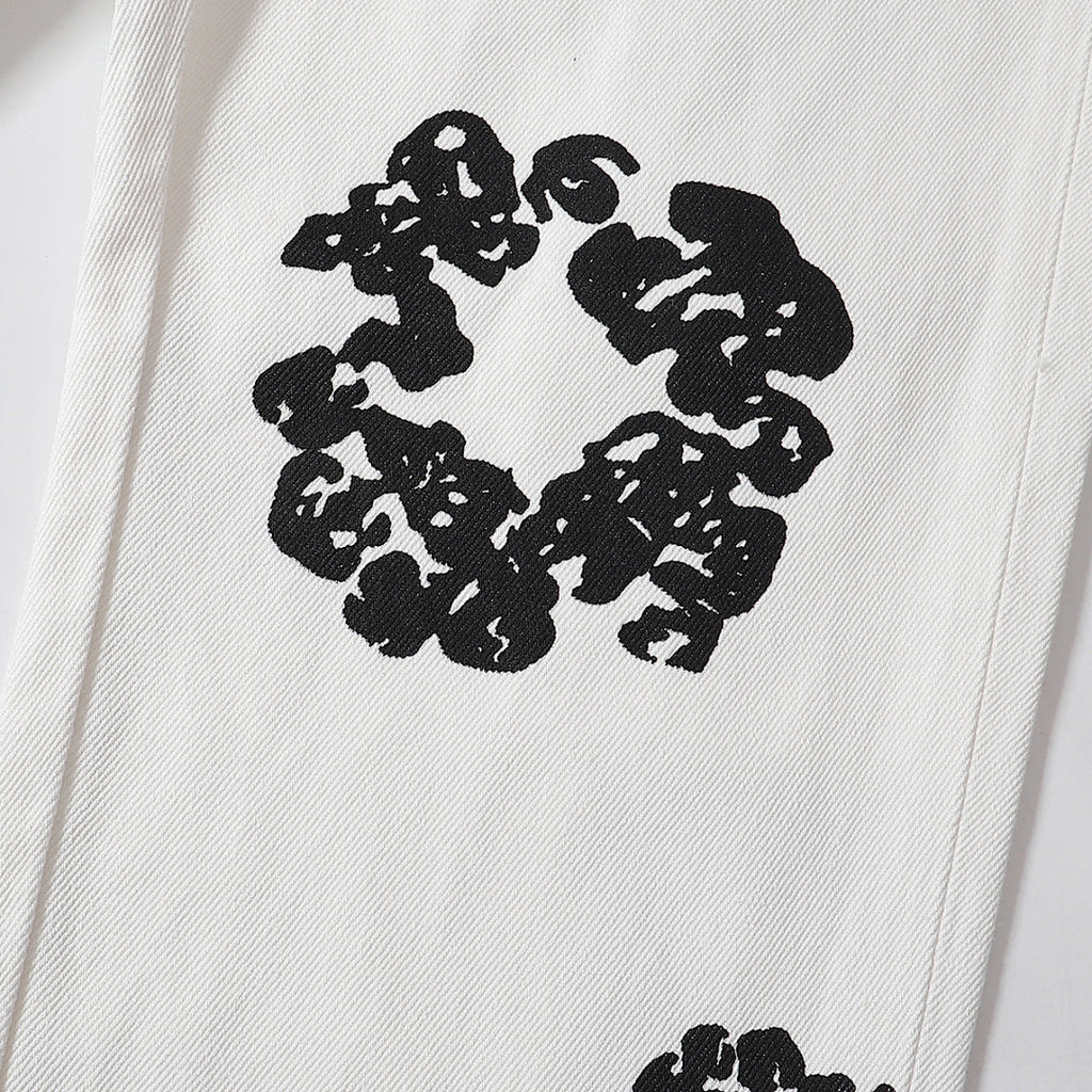 Denim Tears All‑Over Black Floral Print Straight‑Leg Streetwear Pants