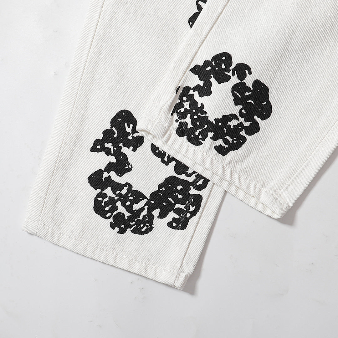 Denim Tears All‑Over Black Floral Print Straight‑Leg Streetwear Pants
