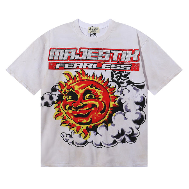 Majestik “Fearless” Vintage Sun & Clouds Rhinestone Tee Hover Image