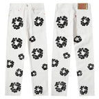 Denim Tears All‑Over Black Floral Print Straight‑Leg Streetwear Pants