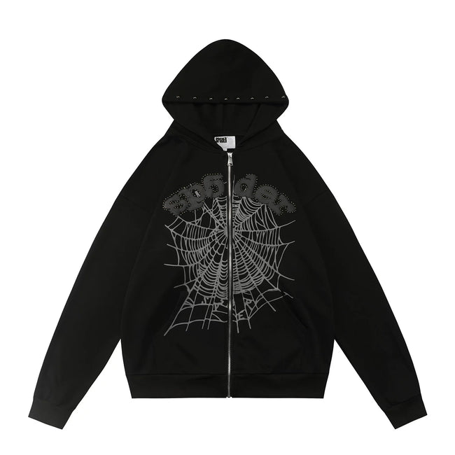 Sp5der foam printed 555 men's spider web hooded sports shirt Young Thub casual pants sports set (92) Hover Image