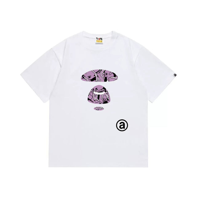 BAPE Style Abstract Deconstructed Ape Head Tee - White/Purple Hover Image
