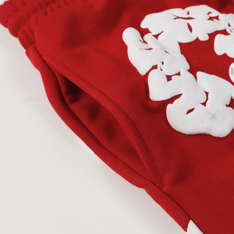 Denim Tears Red Cotton Sweat Shorts With White Textured Flower Wreath Print