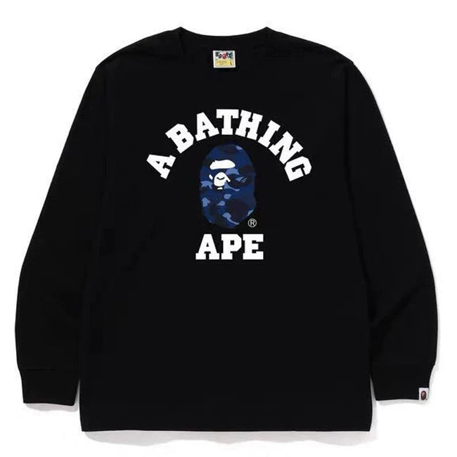 BAPE Style Collegiate Arc Logo & Camo Ape Head Long-Sleeve Tee - White/Red Hover Image