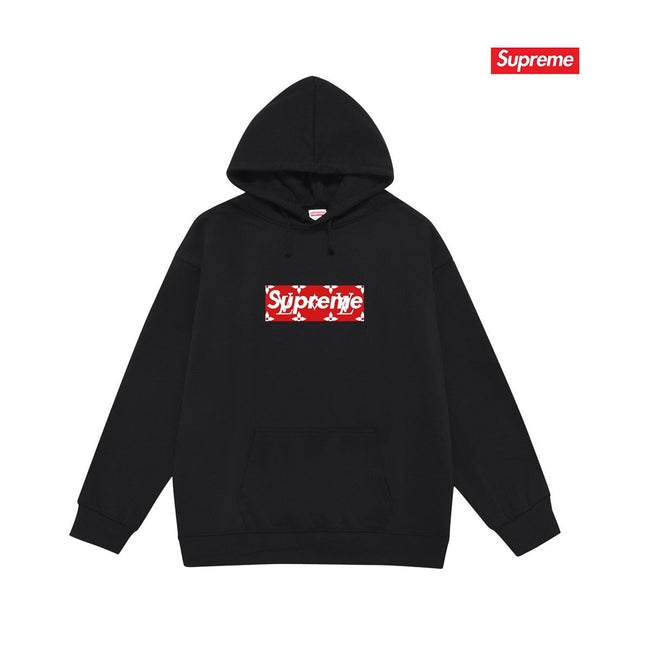 Supreme × LV Monogram BOX Logo Hoodie – Black Hover Image