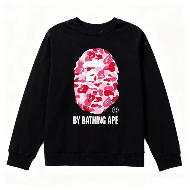 BAPE Style "BY BATHING APE" Camo Ape Head Long-Sleeve Tee - Black/Pink Hover Image