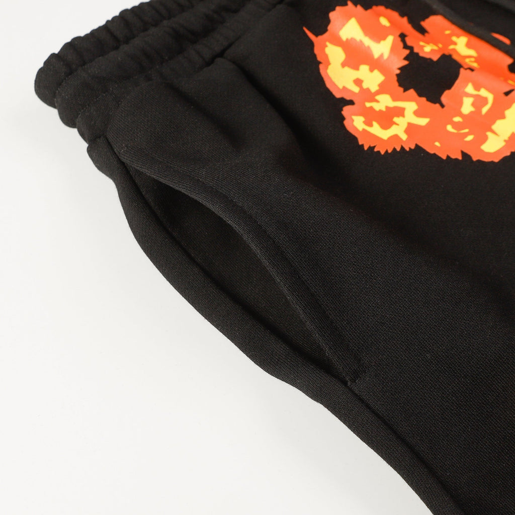 Denim Tears Black Cotton Sweat Shorts With Orange Flower Wreath Print