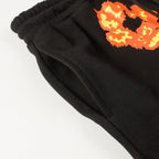 Denim Tears Black Cotton Sweat Shorts With Orange Flower Wreath Print