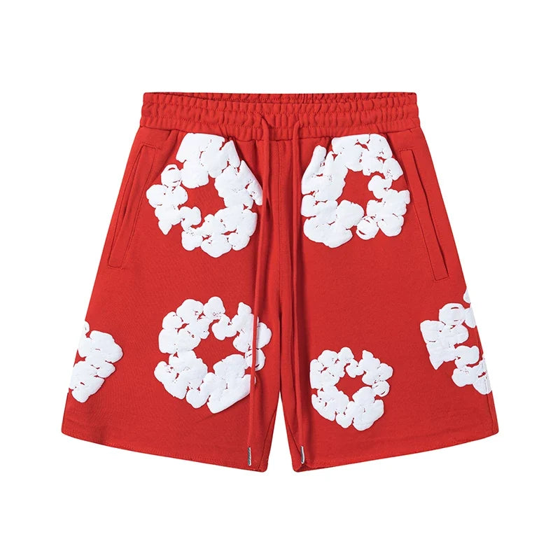 Denim Tears Red Cotton Wreath Print Casual Shorts