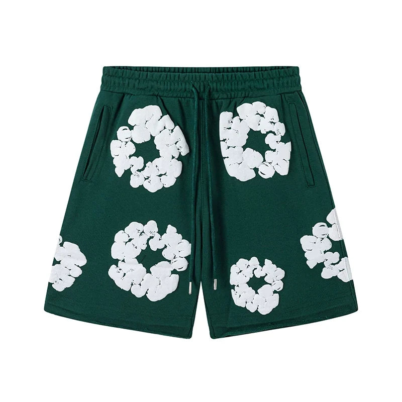 Denim Tears Green Cotton Wreath Print Casual Shorts