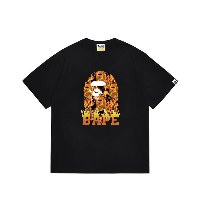 BAPE Style Flame & Logo Ape Head Short-Sleeve Tee - Black Hover Image