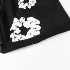 Denim Tears Black Cotton Sweat Shorts With White Textured Flower Wreath Print