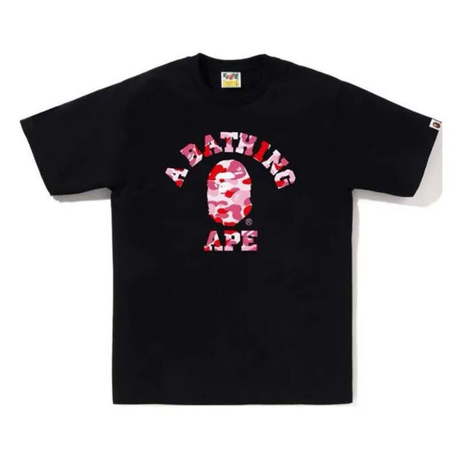BAPE Style Camo Ape Head Arch Logo Short-Sleeve Tee - Black/Pink Hover Image